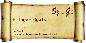 Szinger Gyula névjegykártya